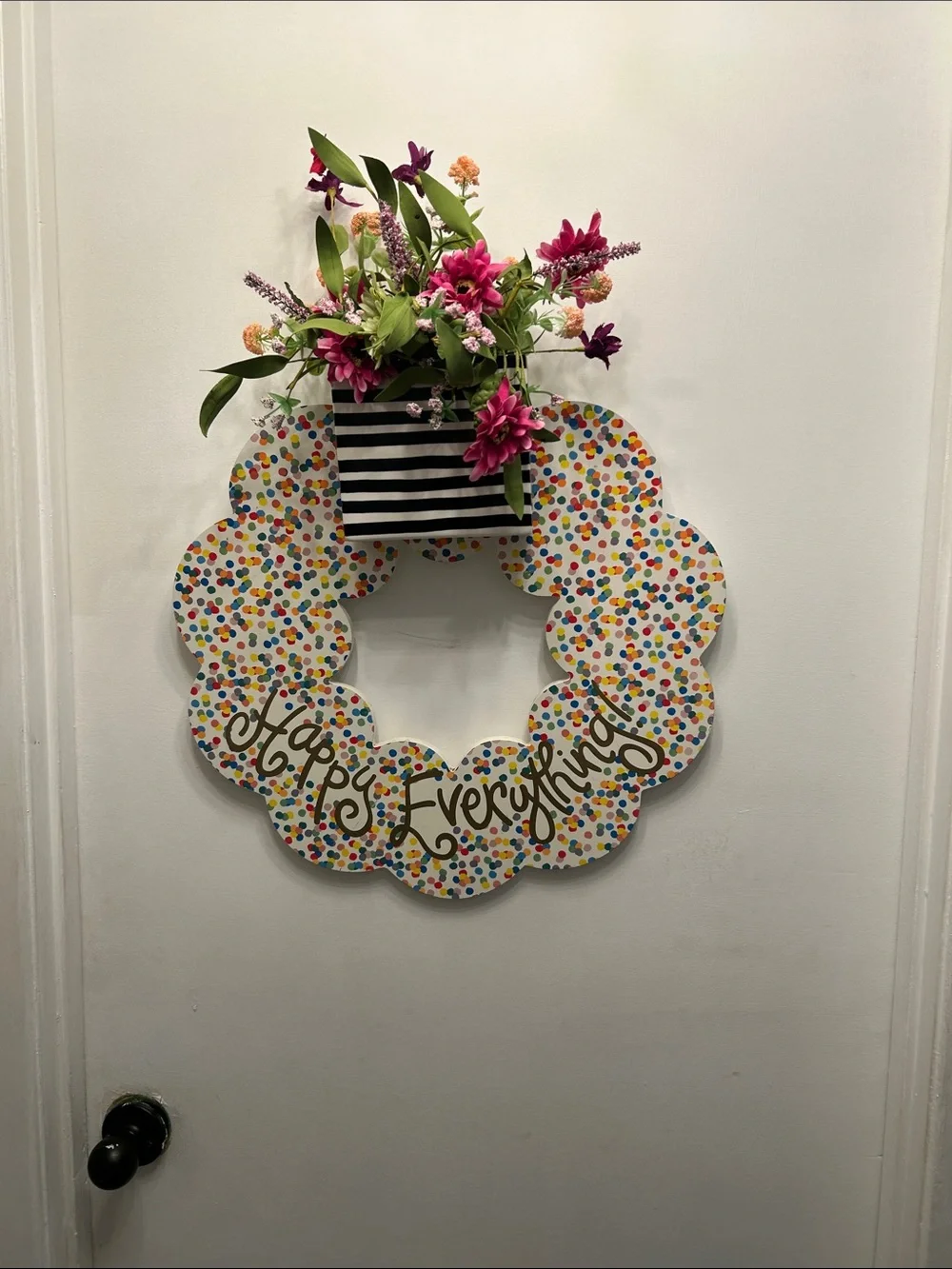 Happy Everything Coton Colors Wood Confetti Decorative Wreath with Floral Accent